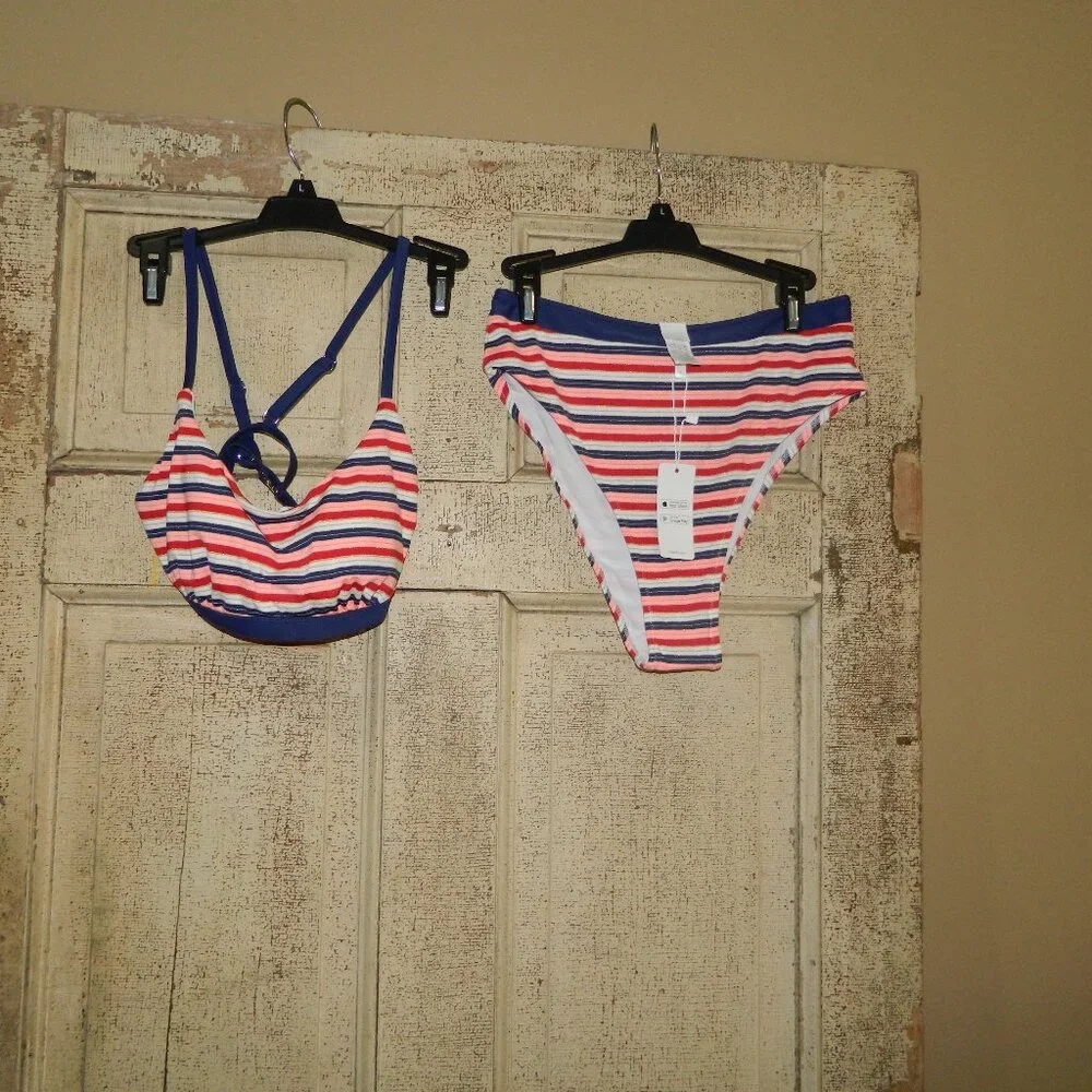 CupShe High Waisted 2 pc Bikini Swim Suit Size L (FF-28)